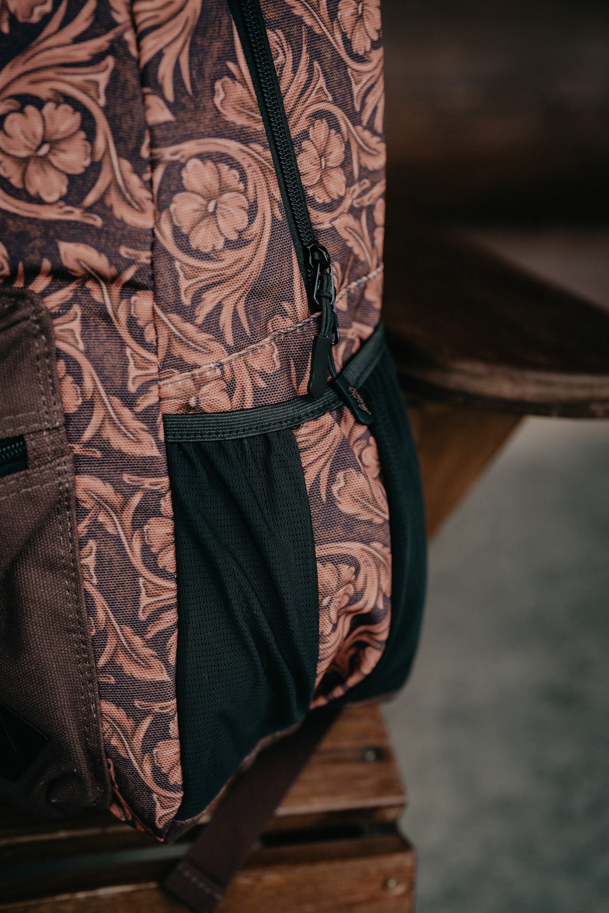 'Recess' Hooey Backpack - Brown / Tan Leather Pattern with Brown Pocket and Accents