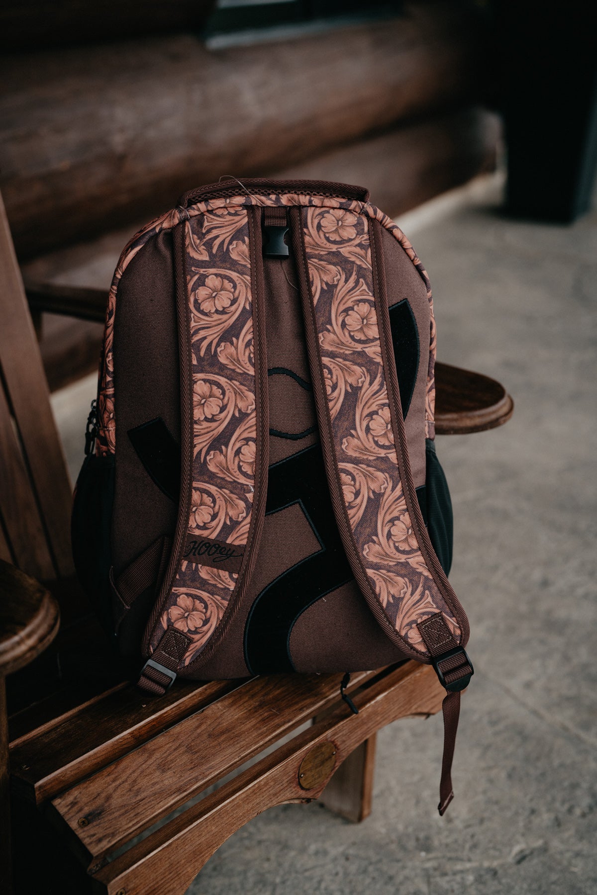 'Recess' Hooey Backpack - Brown / Tan Leather Pattern with Brown Pocket and Accents