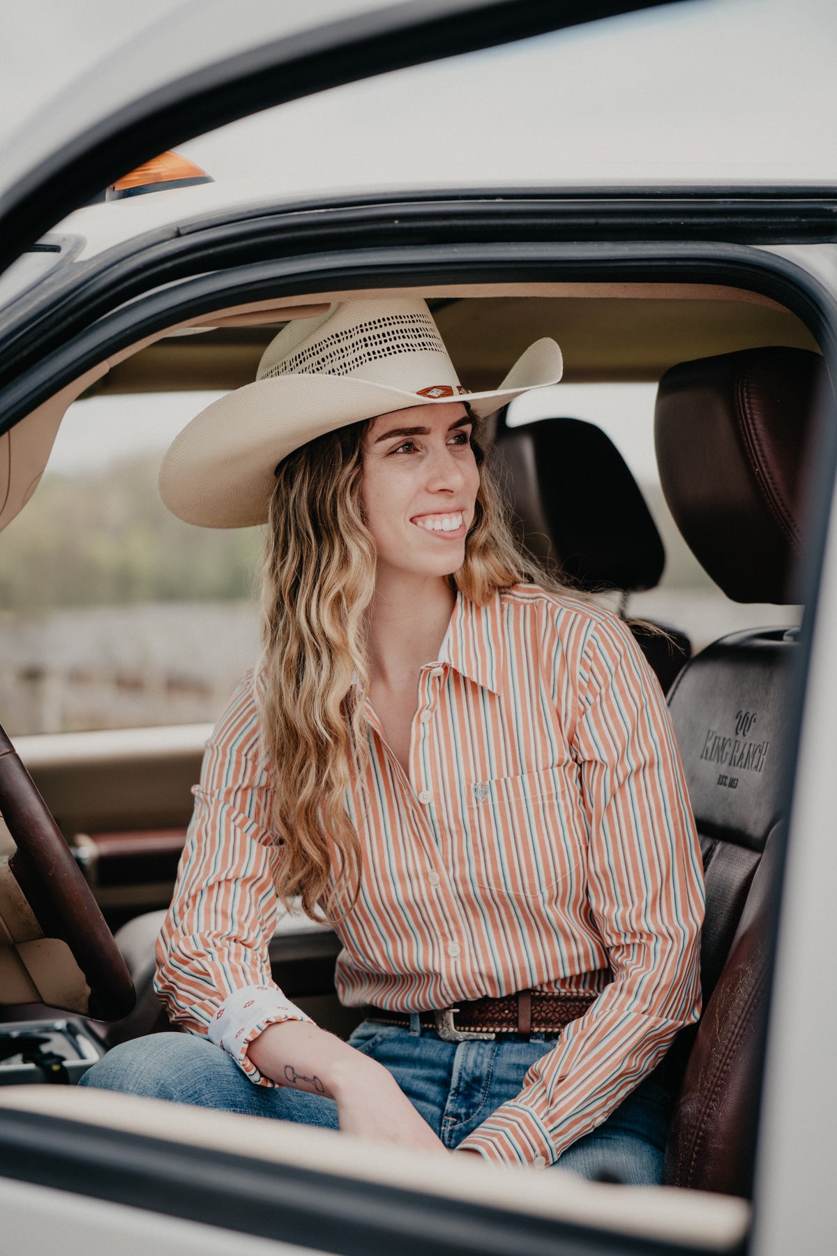 'Irene' Women's Kirby Orange Pinstripe Long Sleeve Shirt (XS-XL)