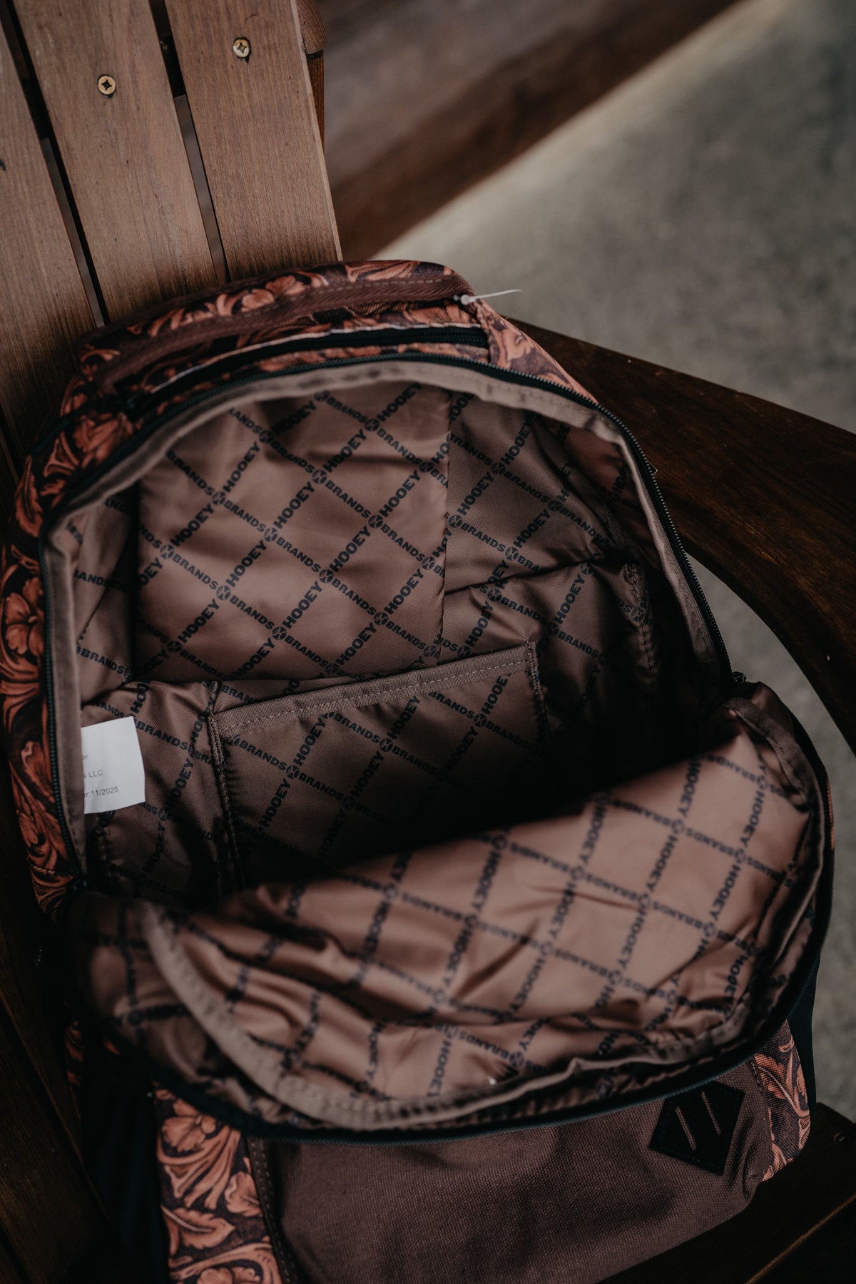 'Recess' Hooey Backpack - Brown / Tan Leather Pattern with Brown Pocket and Accents