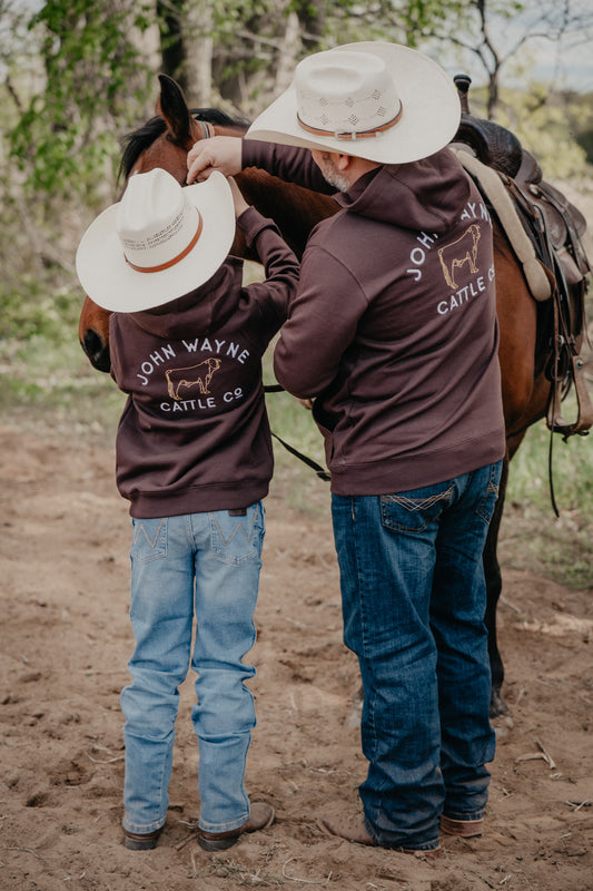 'JW Cattle Co.' Boy's Hooey Chocolate Brown John Wayne Hoodie (XS-XL)
