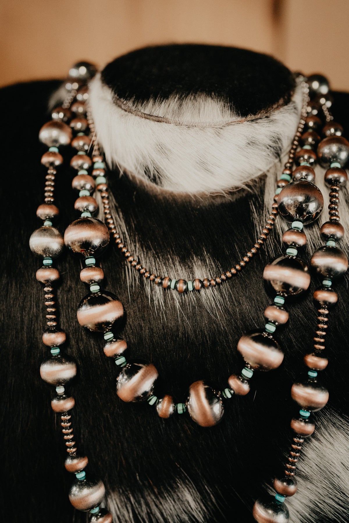 Dainty Graduated Copper Pearl with Turquoise Accent Necklace 18"