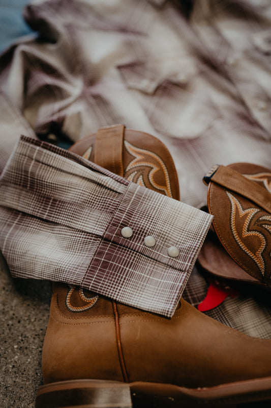 'Dwight' Men's Wrangler Retro Brown Plaid Pearl Snap (S-XXL)