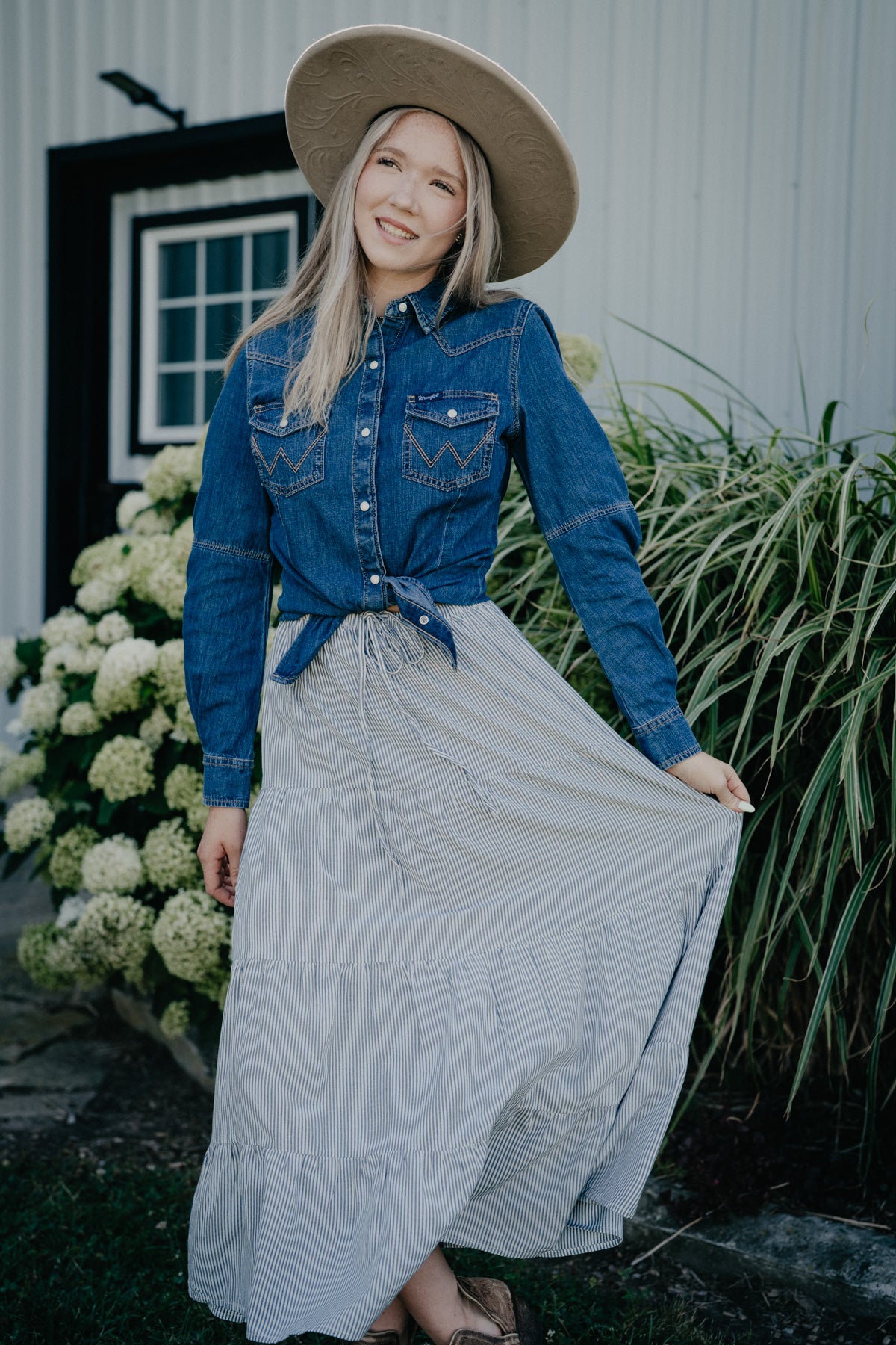 'Delphinium' Tiered Striped Skirt (S - XXL)