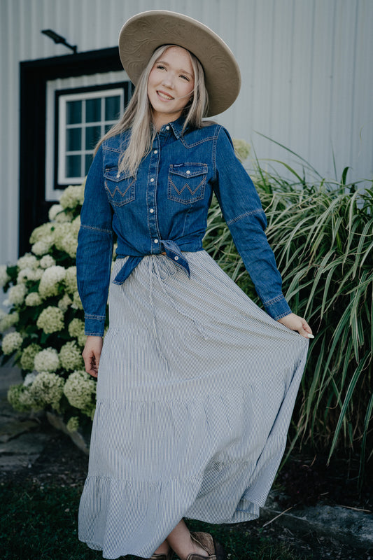 'Delphinium' Tiered Striped Skirt (S - XXL)