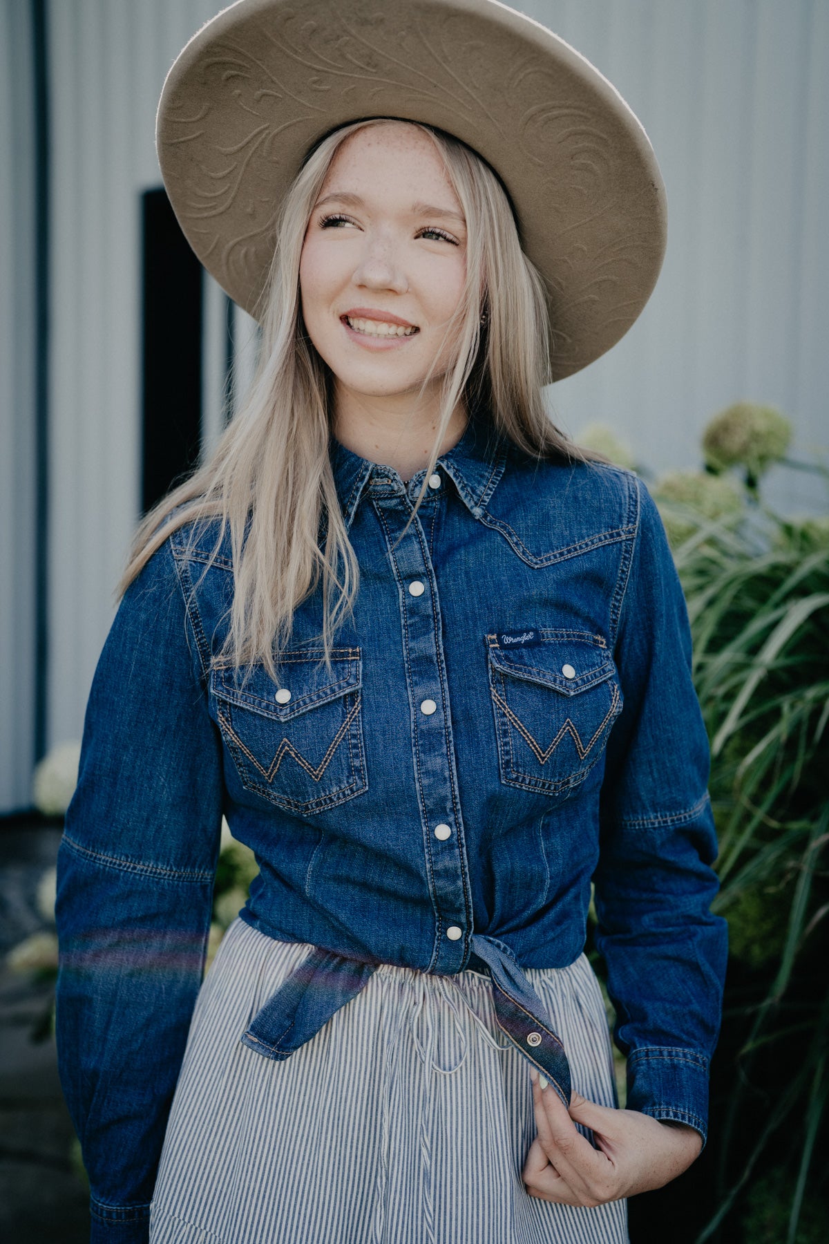 'Myrtle' Women's Long Sleeve Denim Snap by Wrangler