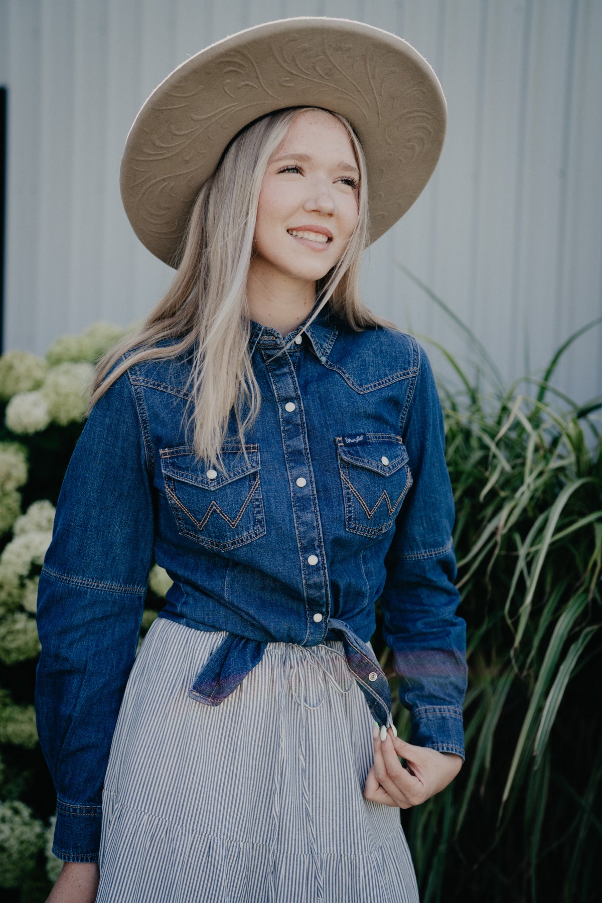 'Myrtle' Women's Long Sleeve Denim Snap by Wrangler