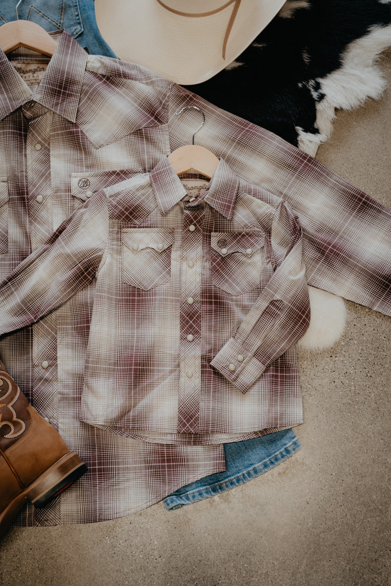 'Dwight Jr.' Wrangler Boy's Retro Brown Plaid Pearl Snap (XXS-XXL)