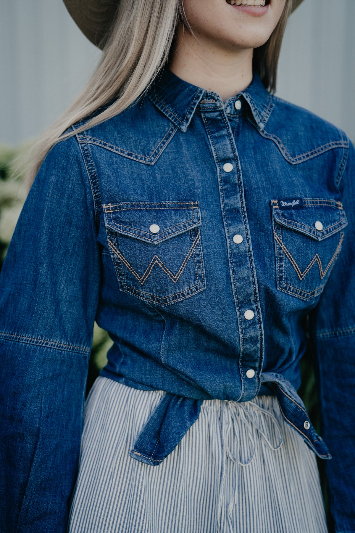 'Myrtle' Women's Long Sleeve Denim Snap by Wrangler