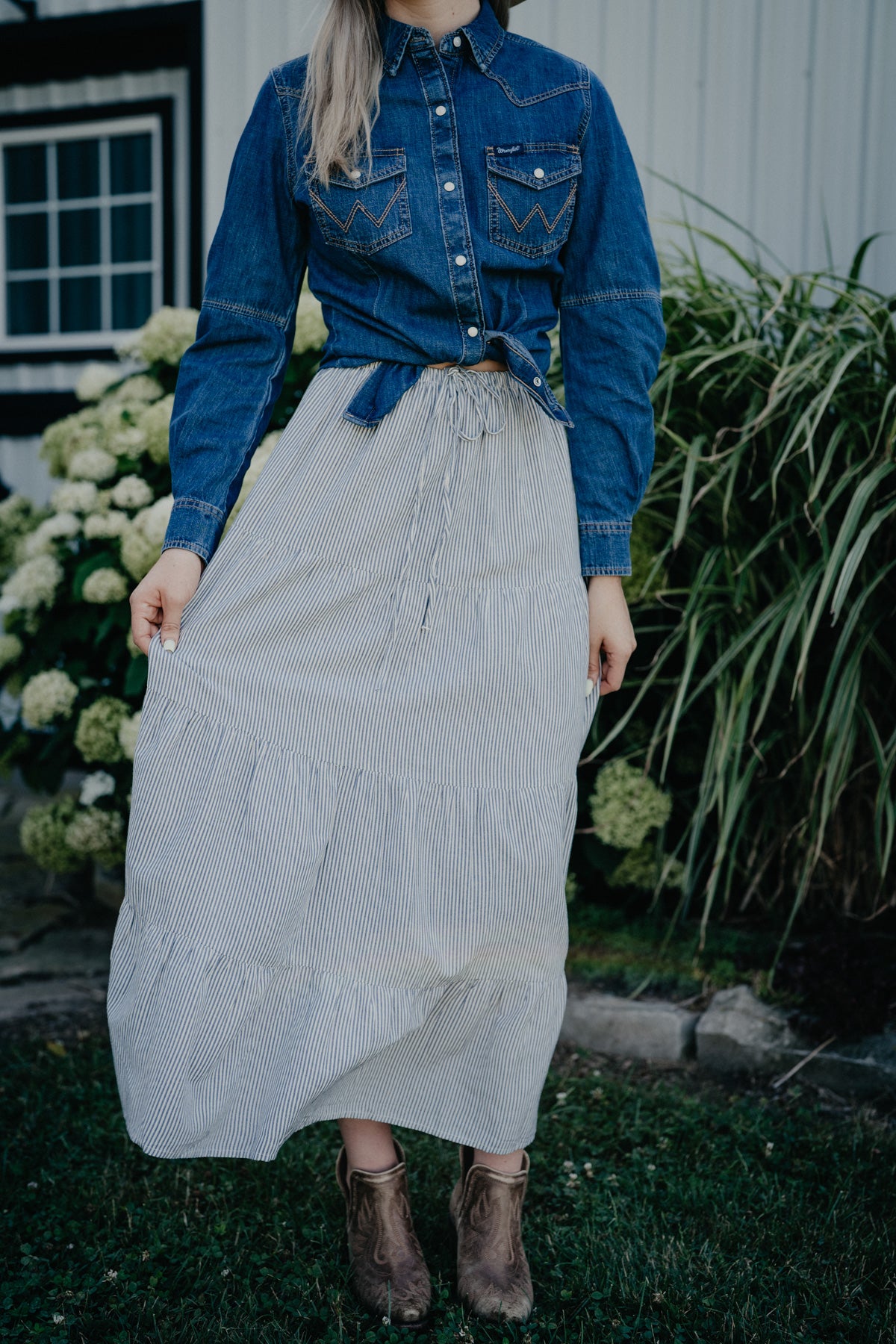 'Delphinium' Tiered Striped Skirt (S - XXL)