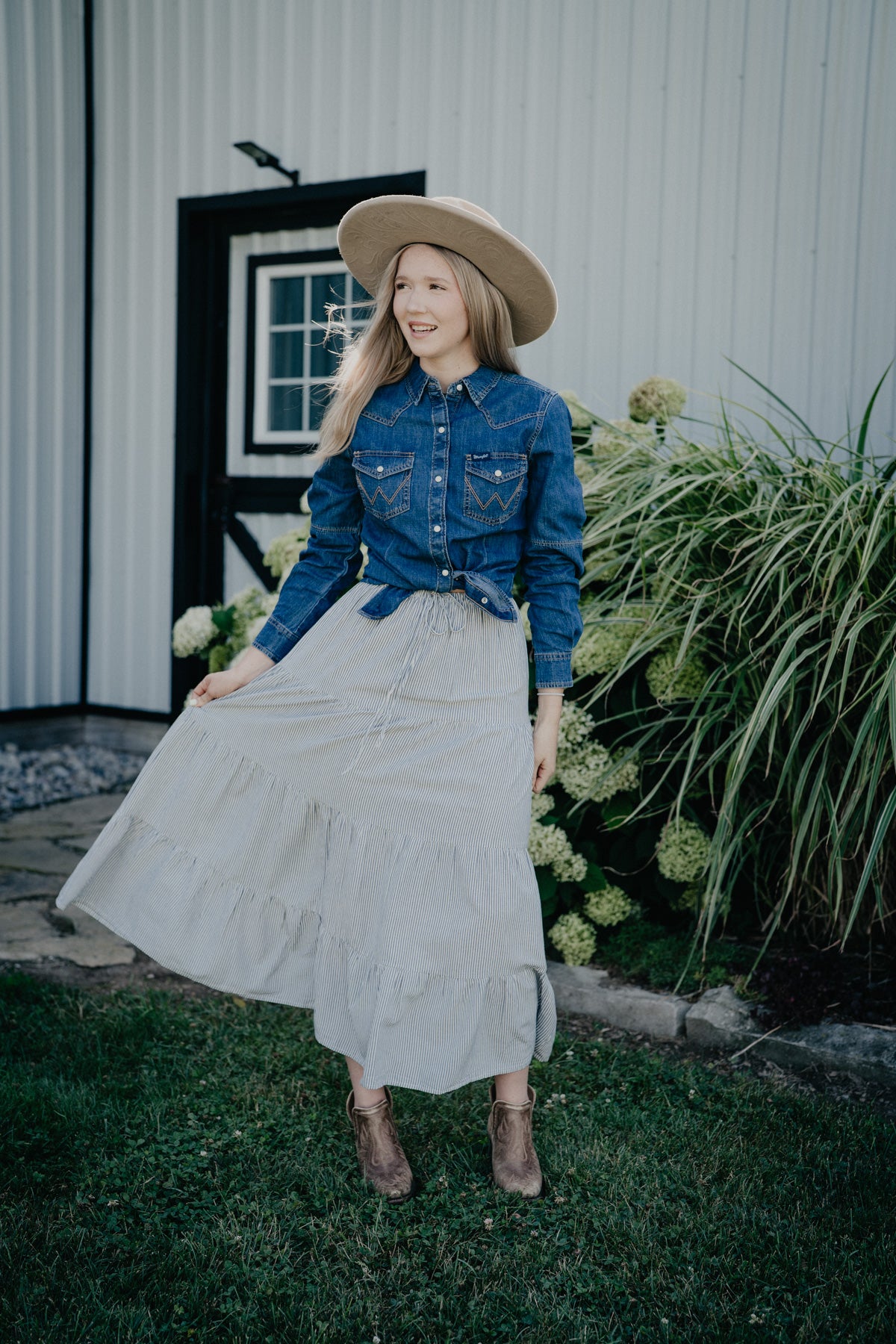 'Delphinium' Tiered Striped Skirt (S - XXL)