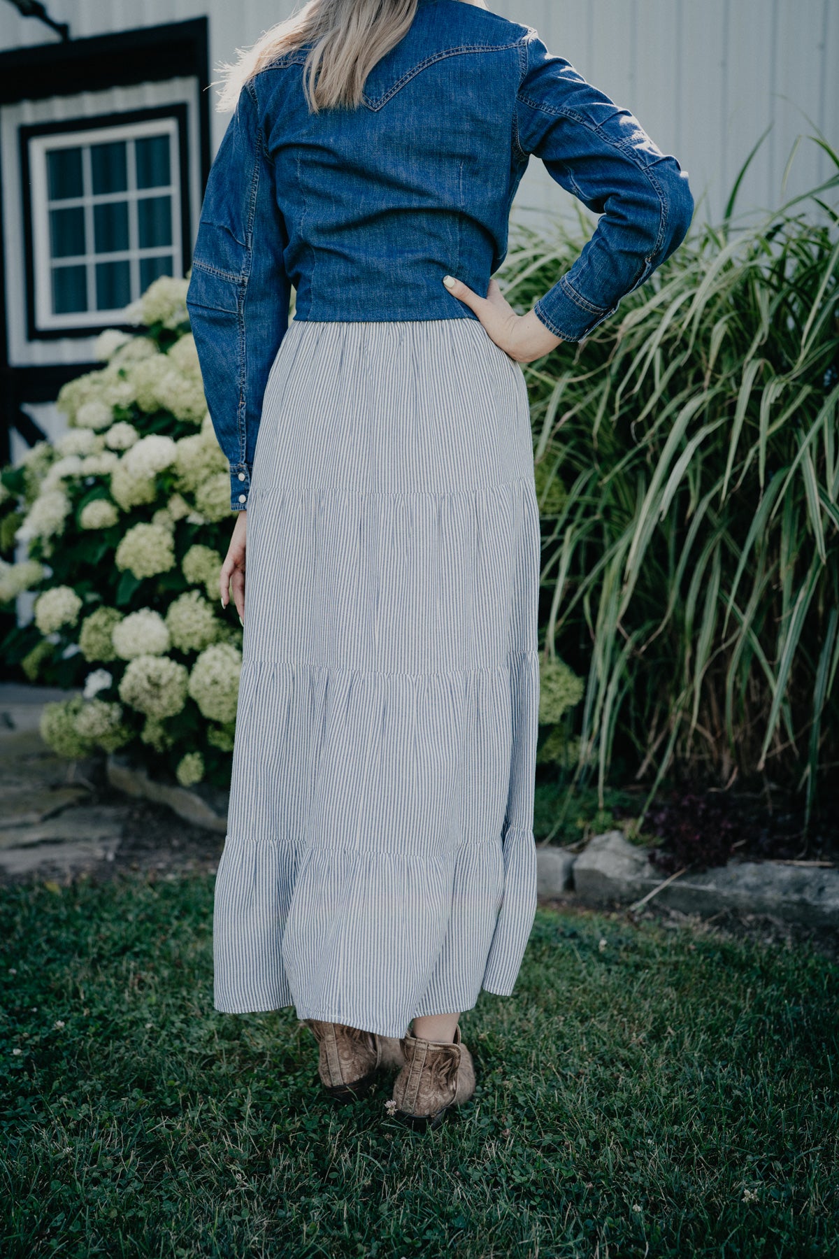 'Delphinium' Tiered Striped Skirt (S - XXL)