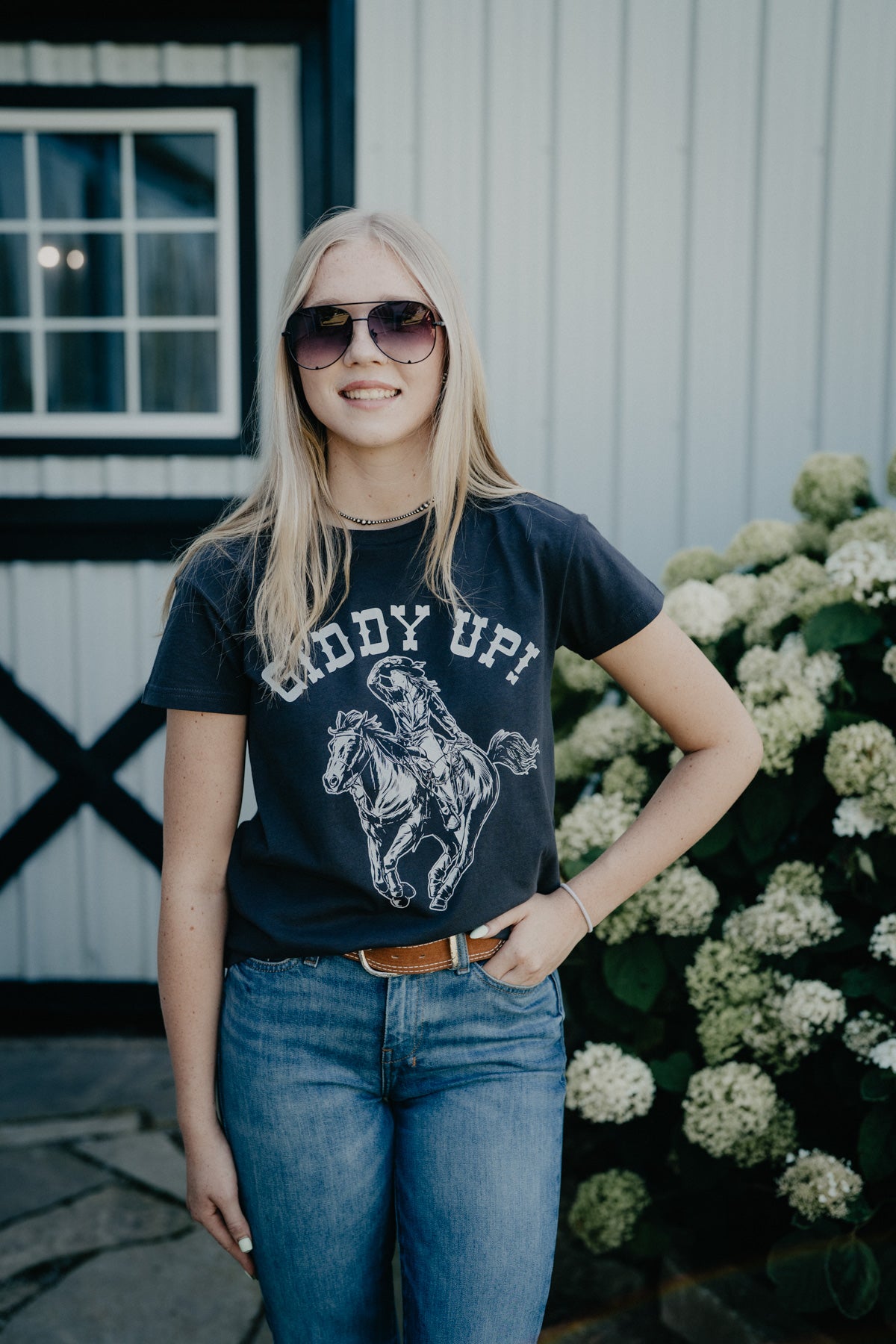 'Giddy Up' Women's Lainey Wilson X Wrangler Black T-Shirt