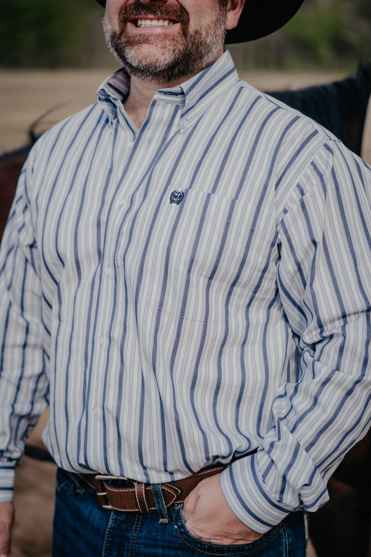 'Joel' Men's Light Blue Stripe CINCH Classic Fit Button Down (S-XXL)