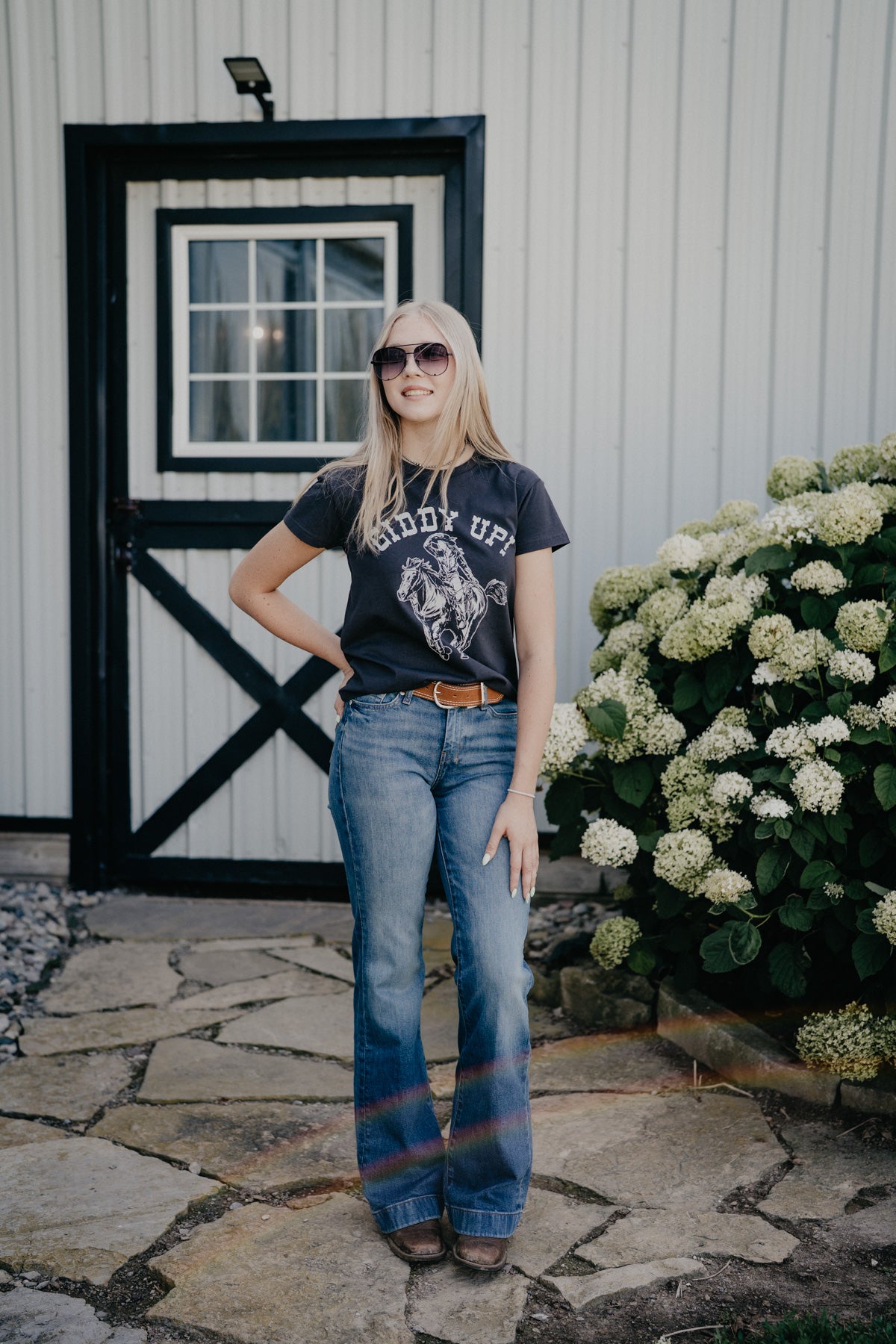 'Giddy Up' Women's Lainey Wilson X Wrangler Black T-Shirt