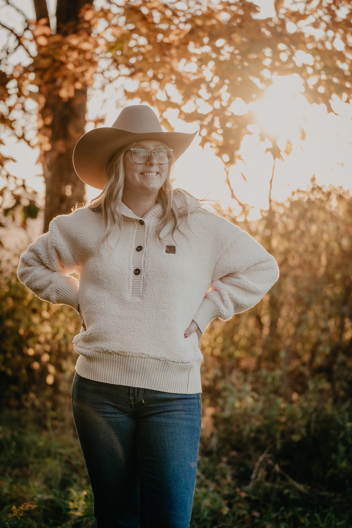 'Shayla' Women's Cream Sherpa 1/2 Button Hoodie by Kimes Ranch