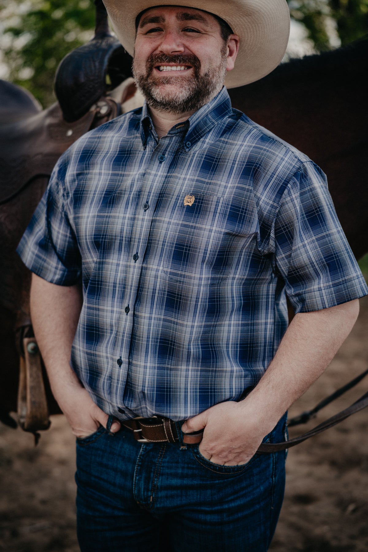 'Brock' Men's Blue Plaid CINCH Classic Fit Short Sleeve (S-XXL)