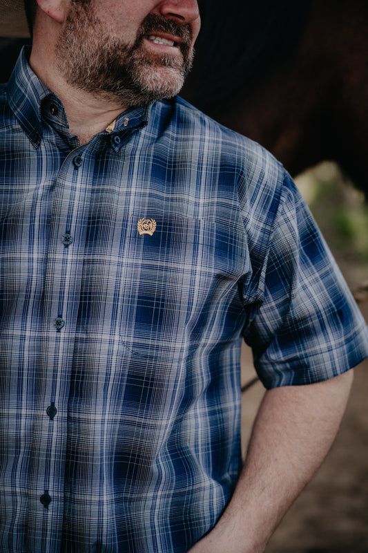 'Brock' Men's Blue Plaid CINCH Classic Fit Short Sleeve (S-XXL)