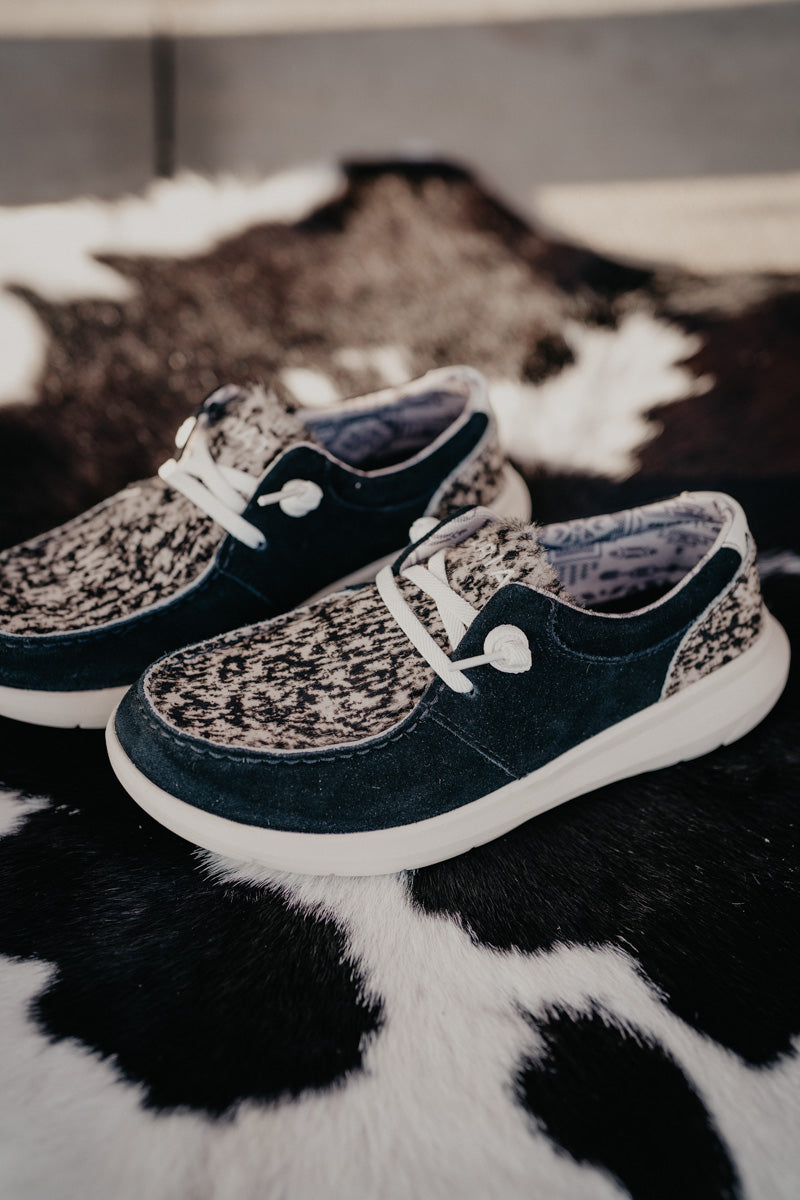 Women's Hilo Black Suede with Black & Wide Speckle Cowprint (6-11 B width)