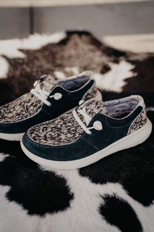 Women's Hilo Black Suede with Black & Wide Speckle Cowprint (6-11 B width)