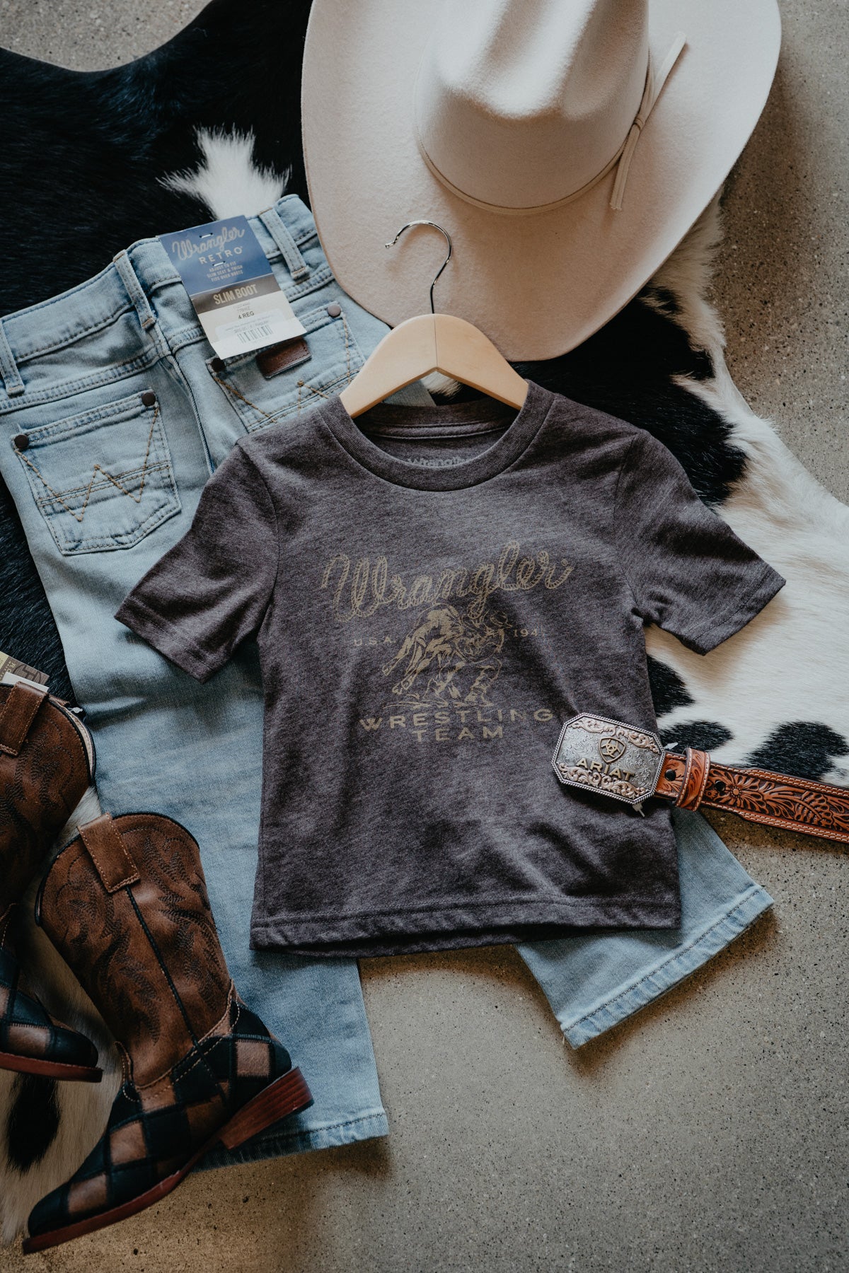 'Logan' Chocolate Steer Wrestler Boy's Wrangler T-Shirt