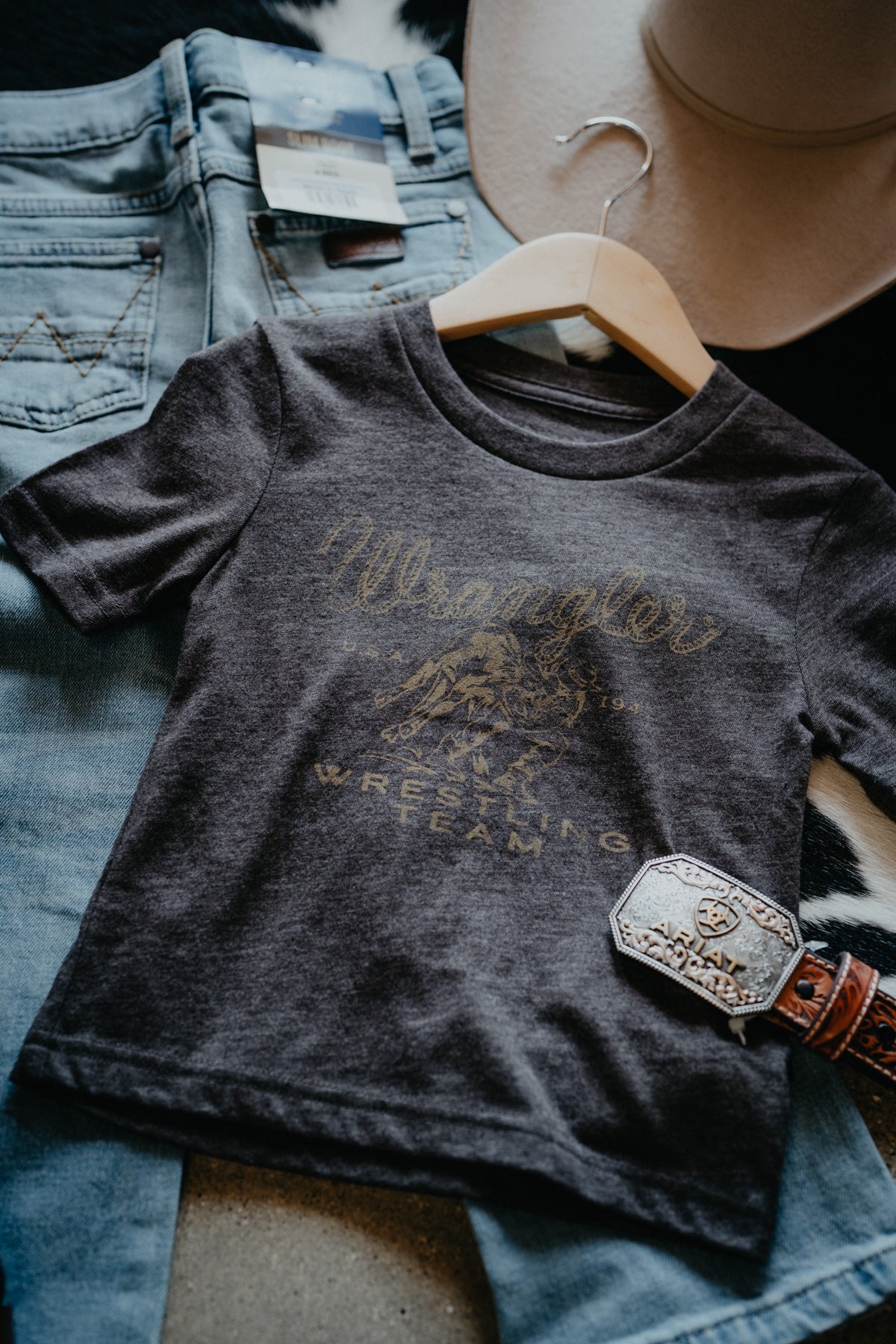'Logan' Chocolate Steer Wrestler Boy's Wrangler T-Shirt