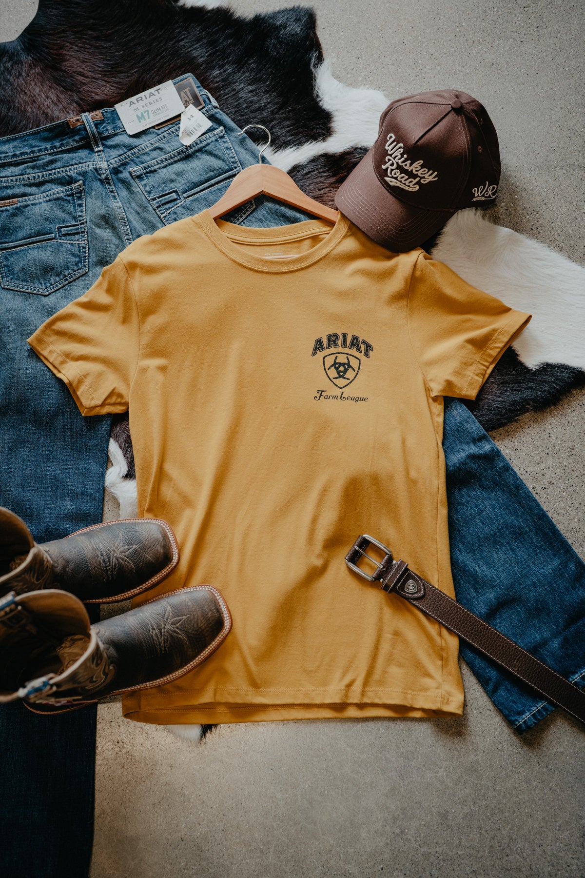 'Farm League' Men's Mustard Yellow T-Shirt by Ariat