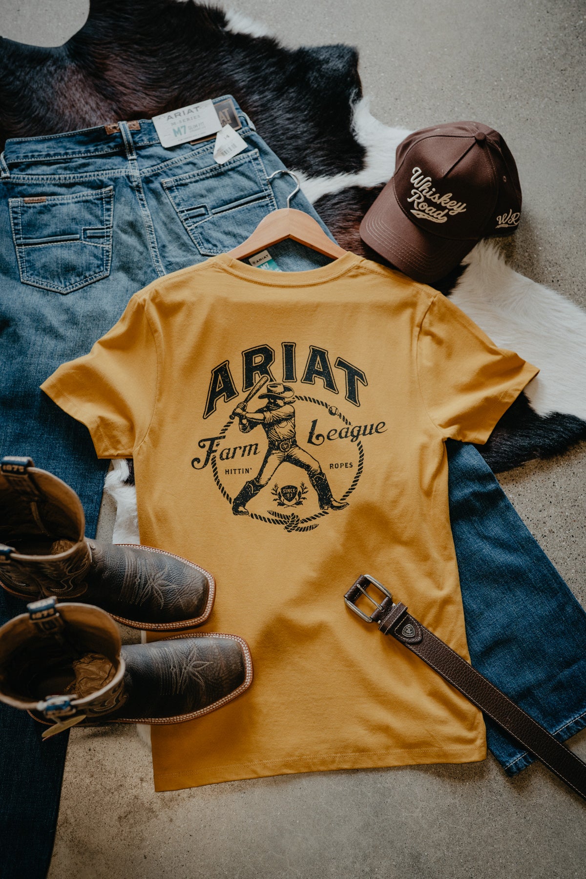 'Farm League' Men's Mustard Yellow T-Shirt by Ariat