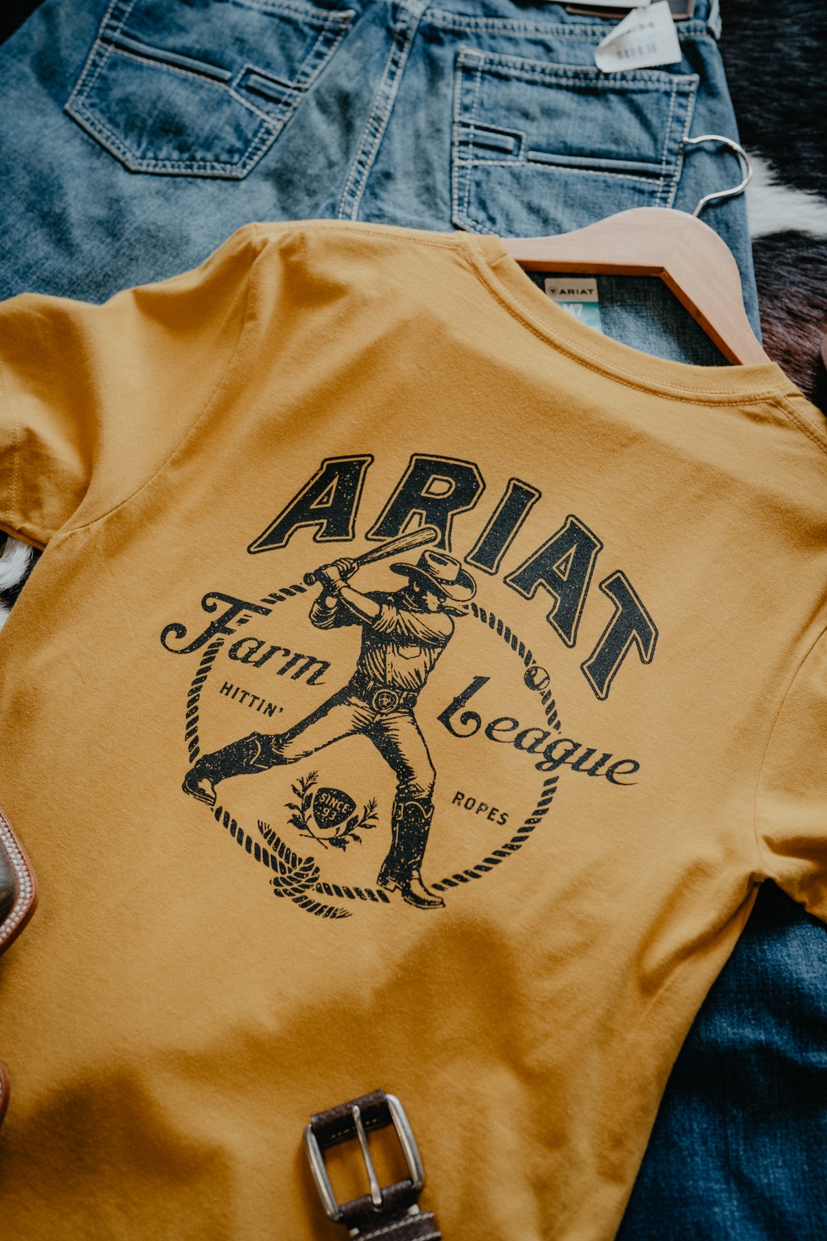 'Farm League' Men's Mustard Yellow T-Shirt by Ariat