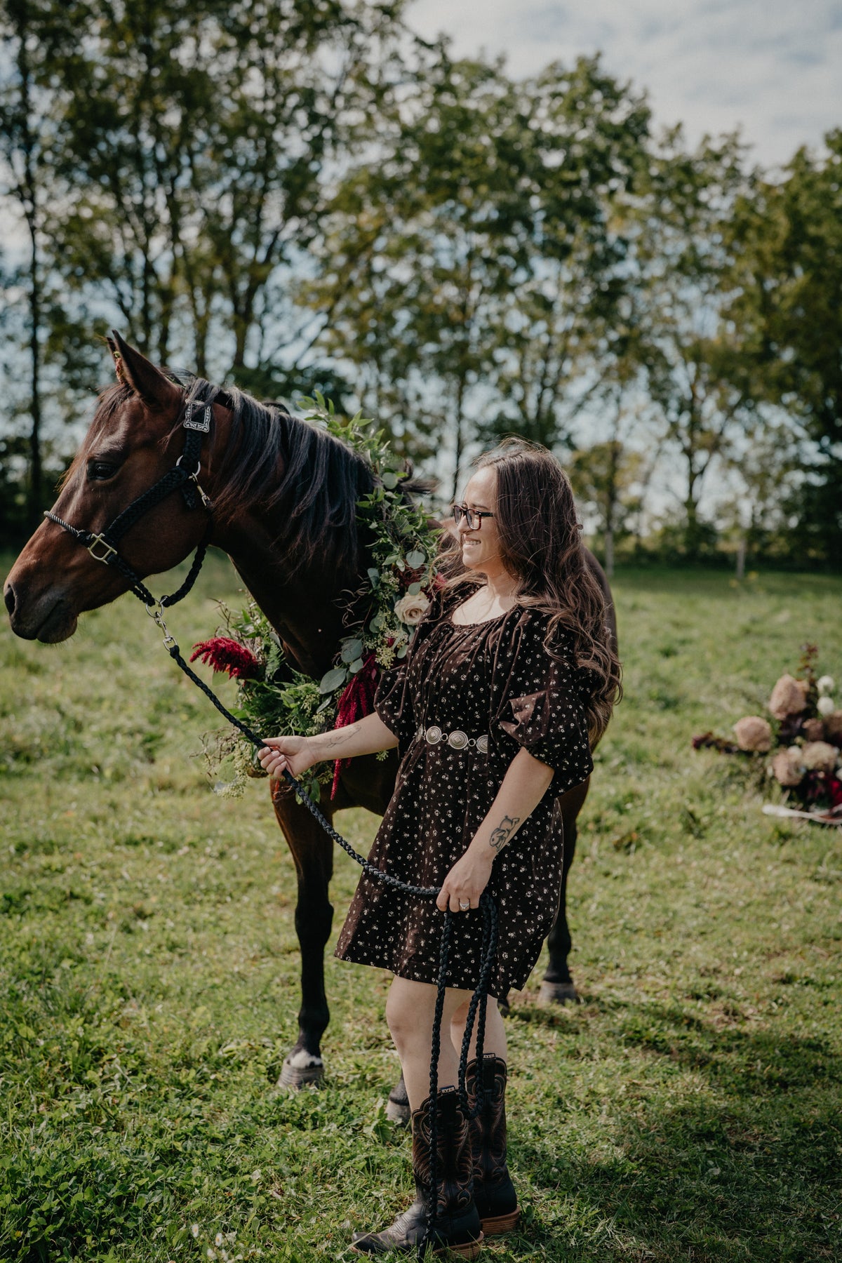 'Harper' Chocolate Brown Floral Corduroy Mini Dress