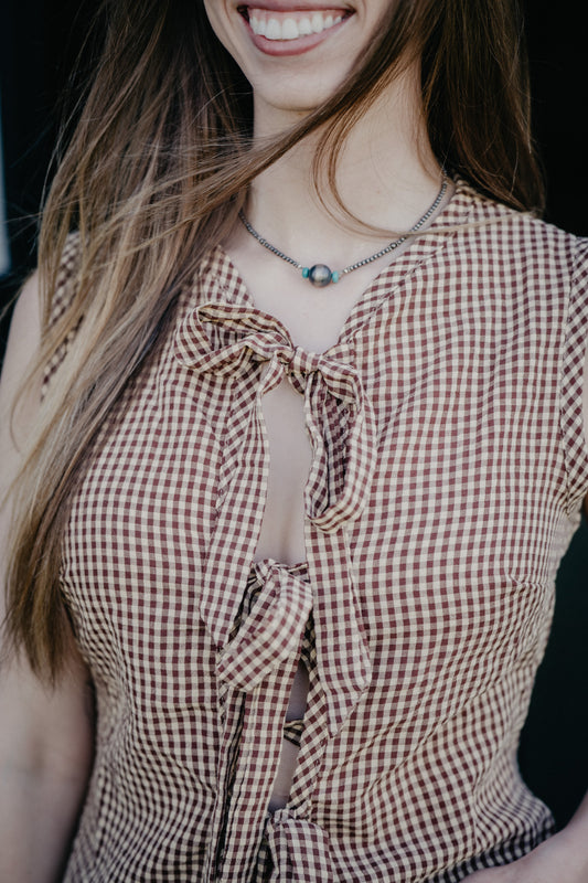 'Tori' Brown Checkerboard Plaid Front Tie Vest (S-XL)