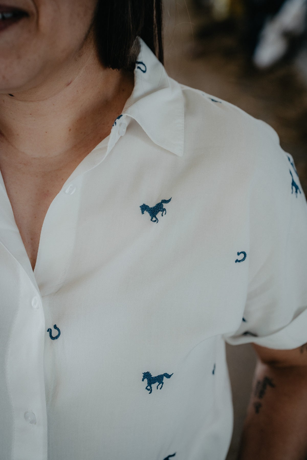 'Bryer' Horse Embroidered Short Sleeve Collared Shirt (2 Colours; S - XXL)