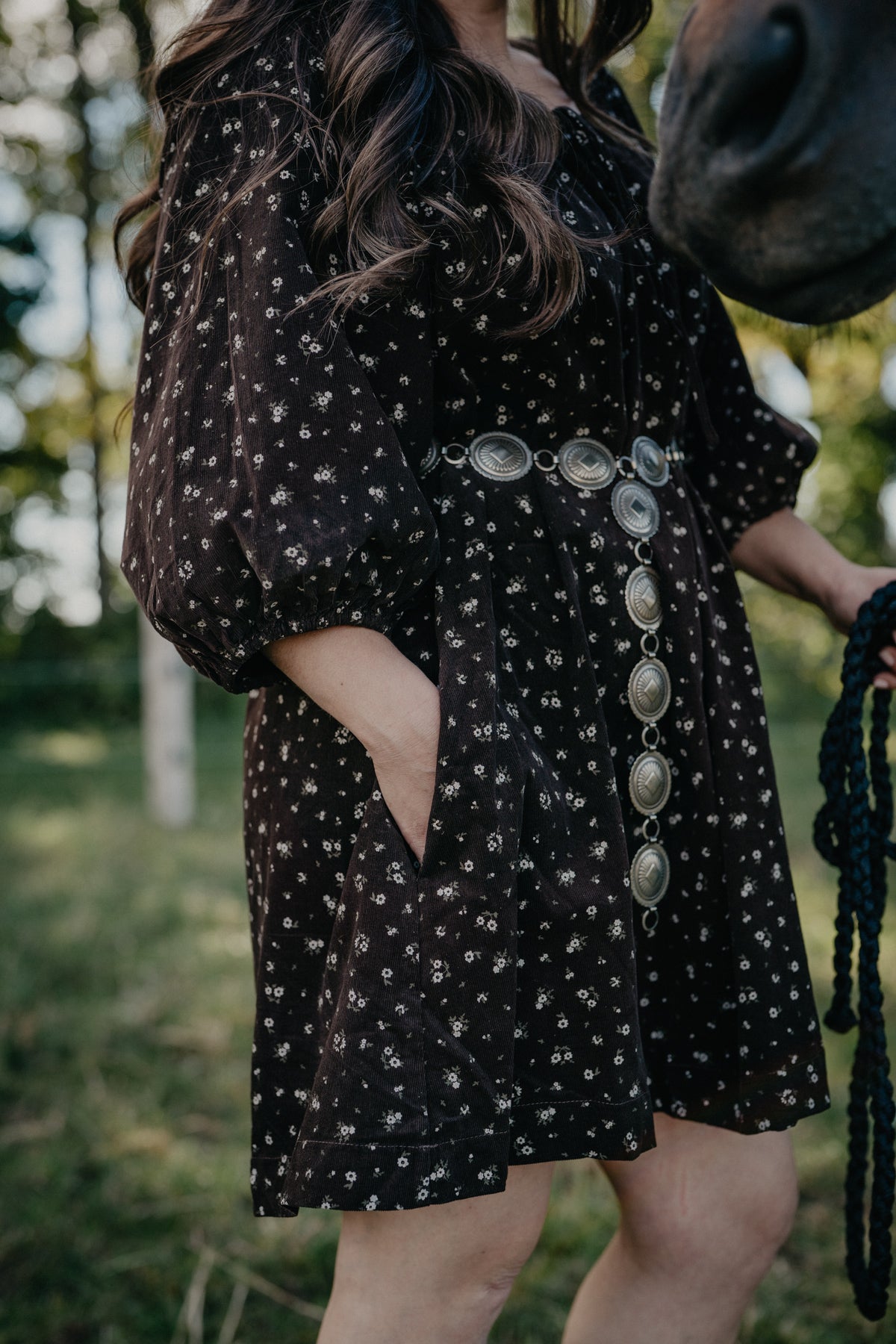 'Harper' Chocolate Brown Floral Corduroy Mini Dress