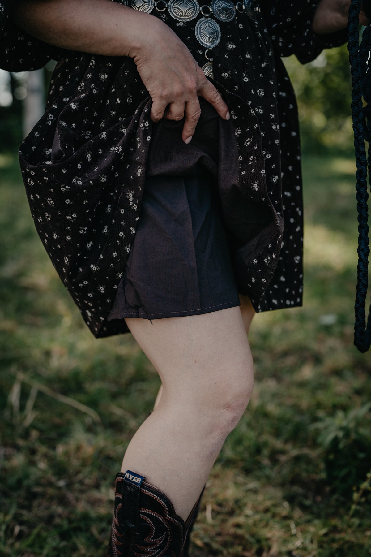 'Harper' Chocolate Brown Floral Corduroy Mini Dress
