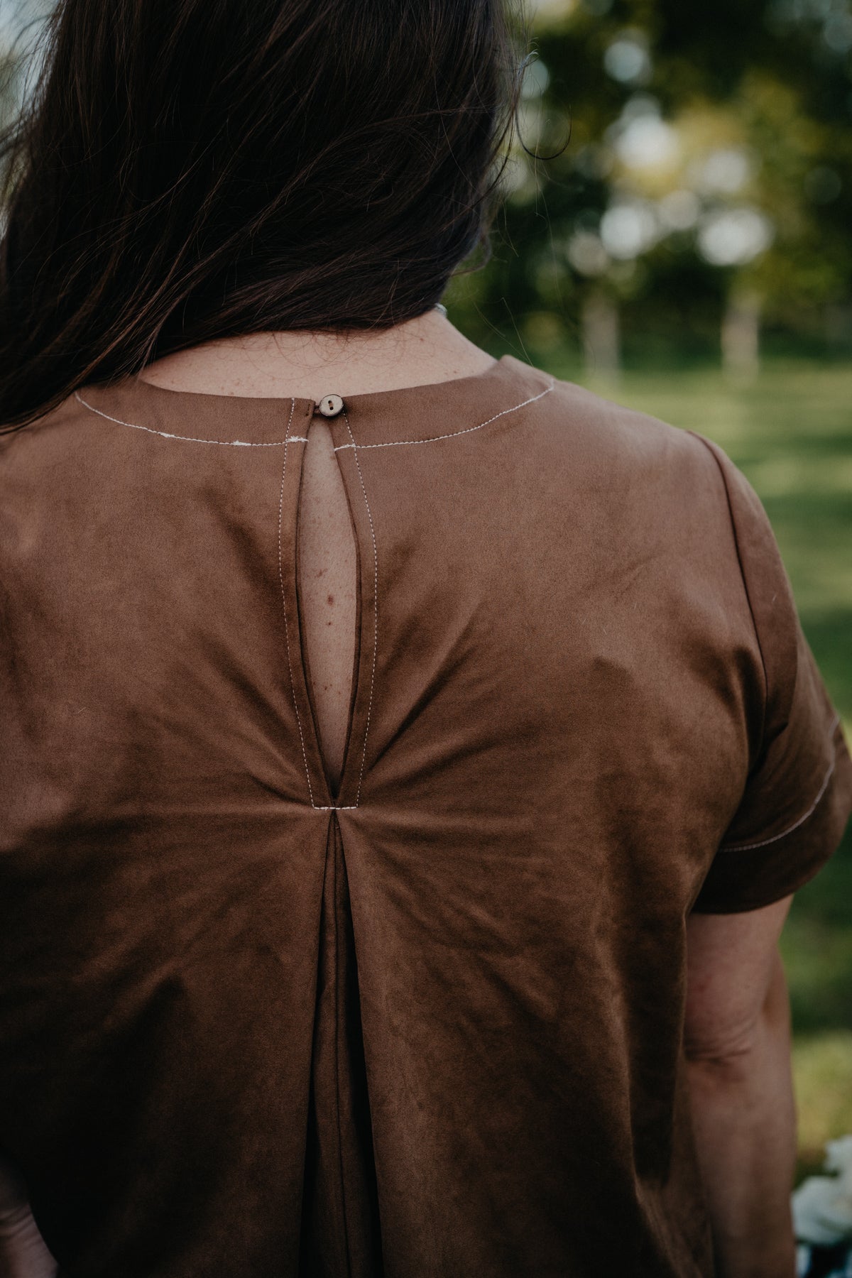 'Aviah' Round Neck A-Line Brown Short Sleeve Blouse