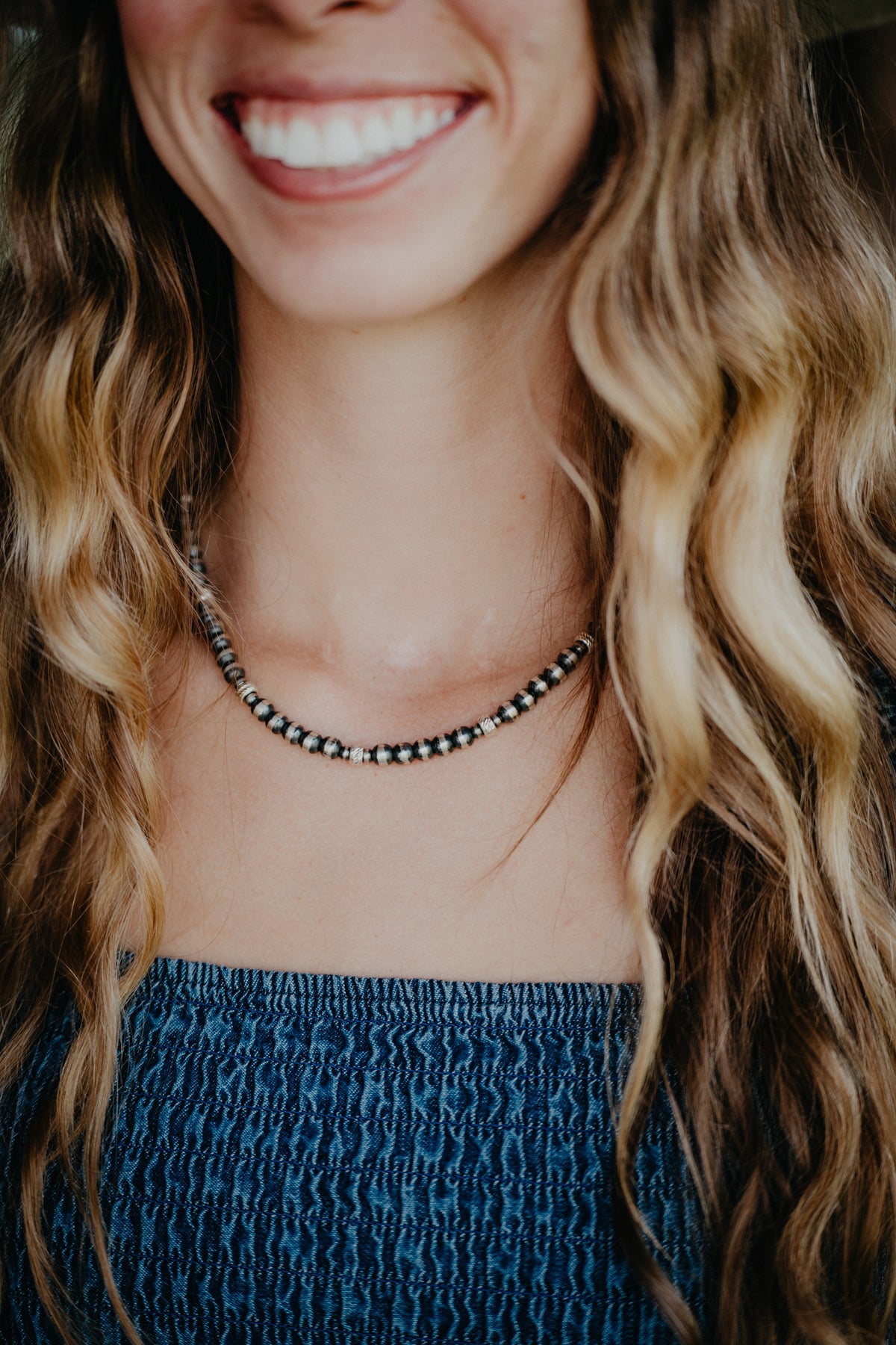 Mixed Navajo Pearl Etched Necklace