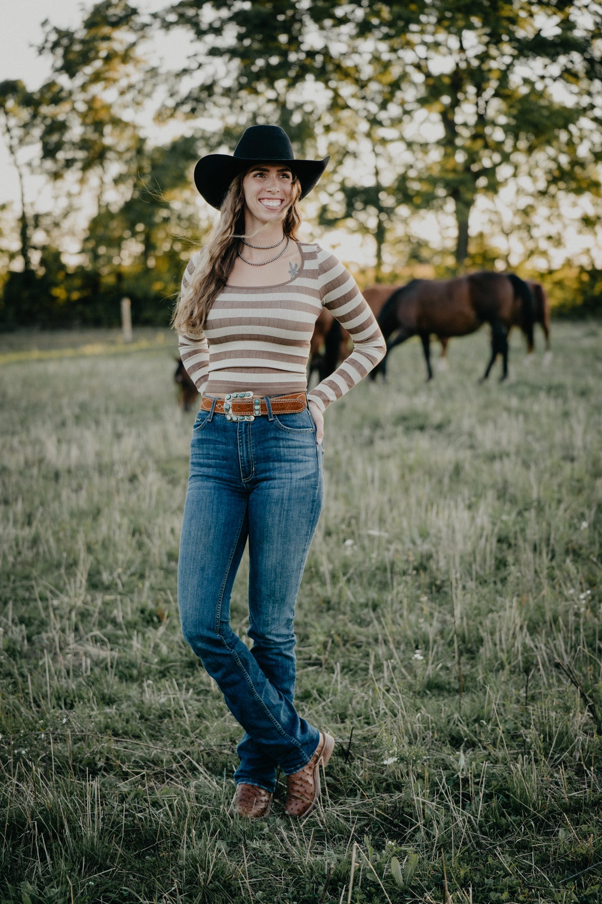 'Janine' Taupe and Ivory Striped Top (S - L)