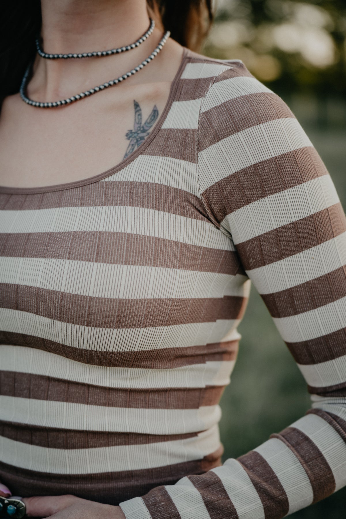 'Janine' Taupe and Ivory Striped Top (S - L)