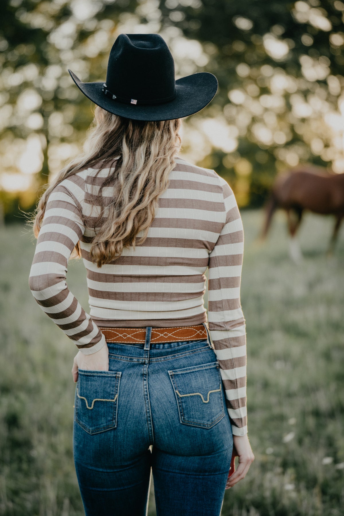'Janine' Taupe and Ivory Striped Top (S - L)