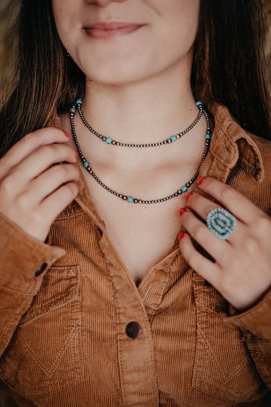 Graduated Navajo Pearl Necklace with Turquoise Accents (Various Lengths)