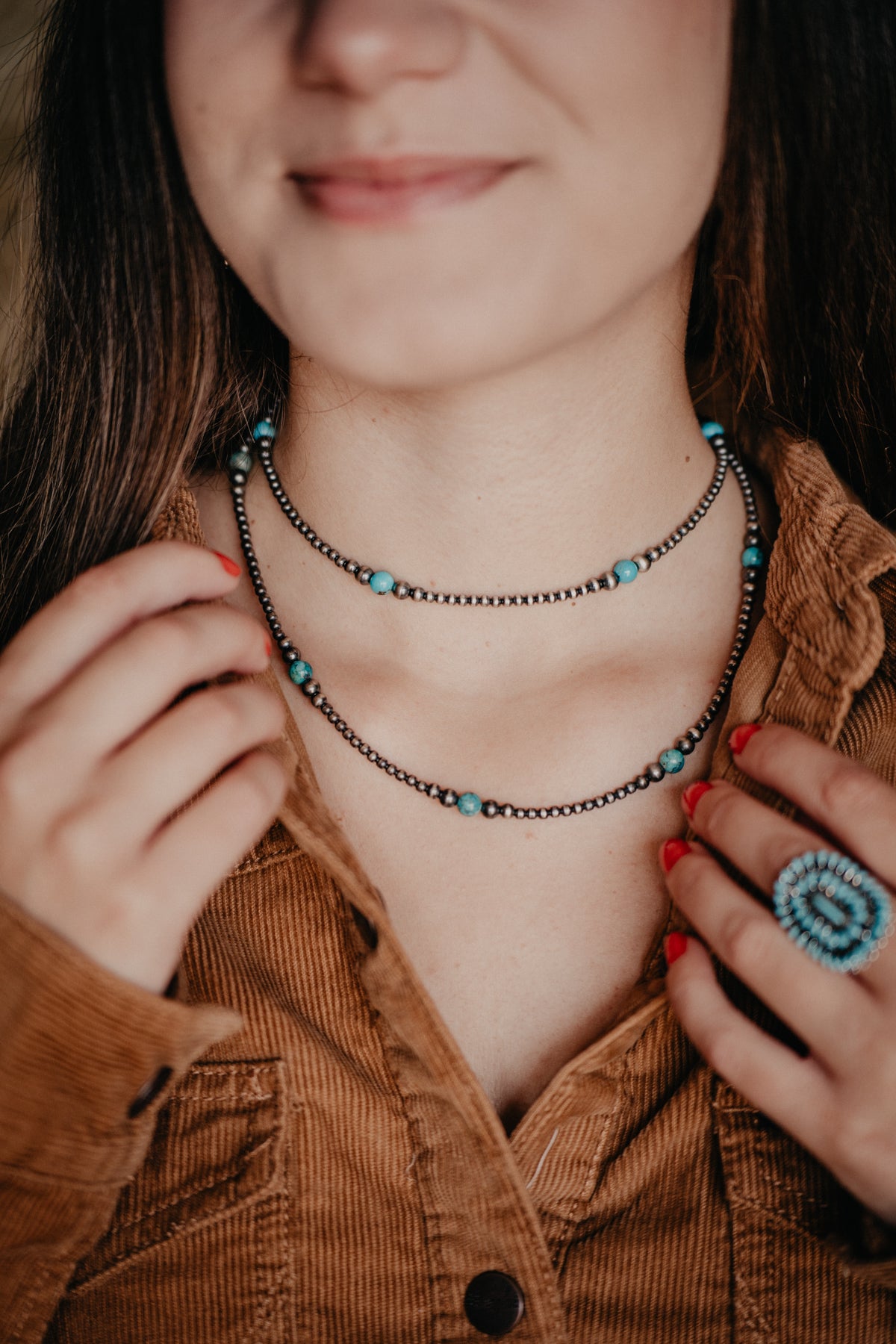 Graduated Navajo Pearl Necklace with Turquoise Accents (Various Lengths)