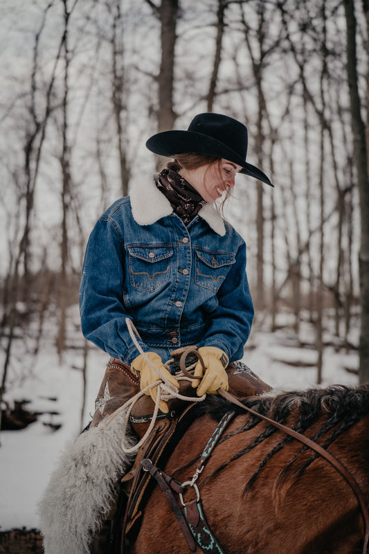 'Leela' Women's Dark Indigo Kimes Ranch Sherpa Lined Jacket (S-XXL)