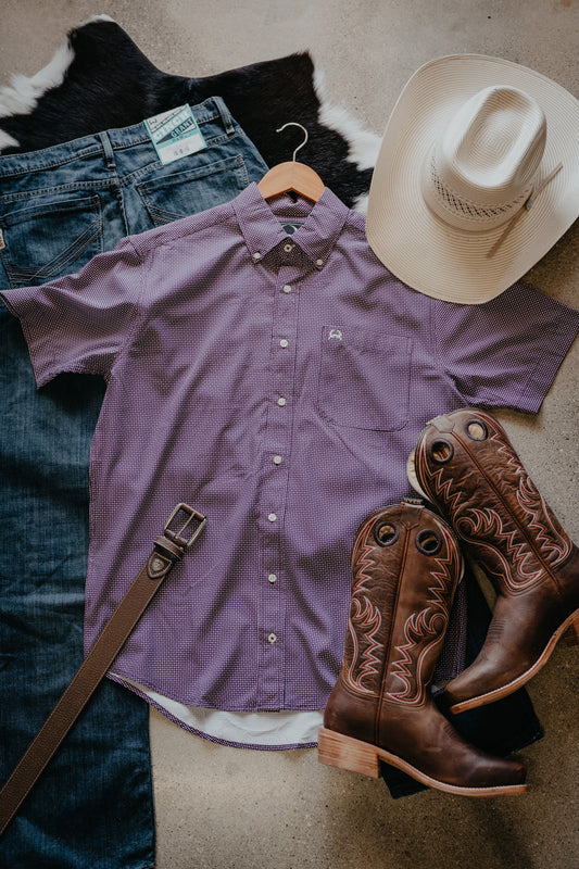 'Briggs' Arenaflex CINCH Purple Short Sleeve Button Down (S-XXL)