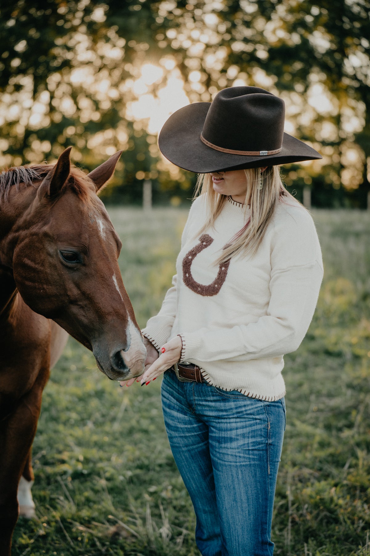'Jordan' Horseshoe Embroidered Cream Sweater (S - L)