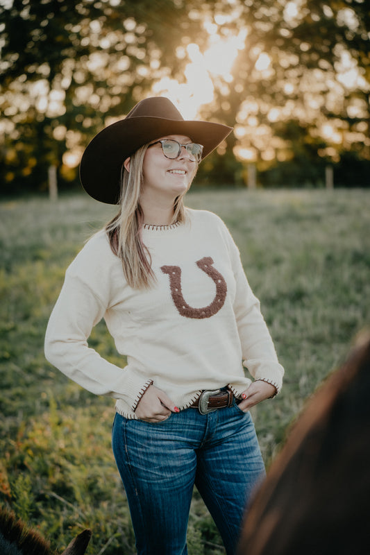 'Jordan' Horseshoe Embroidered Cream Sweater (S - L)