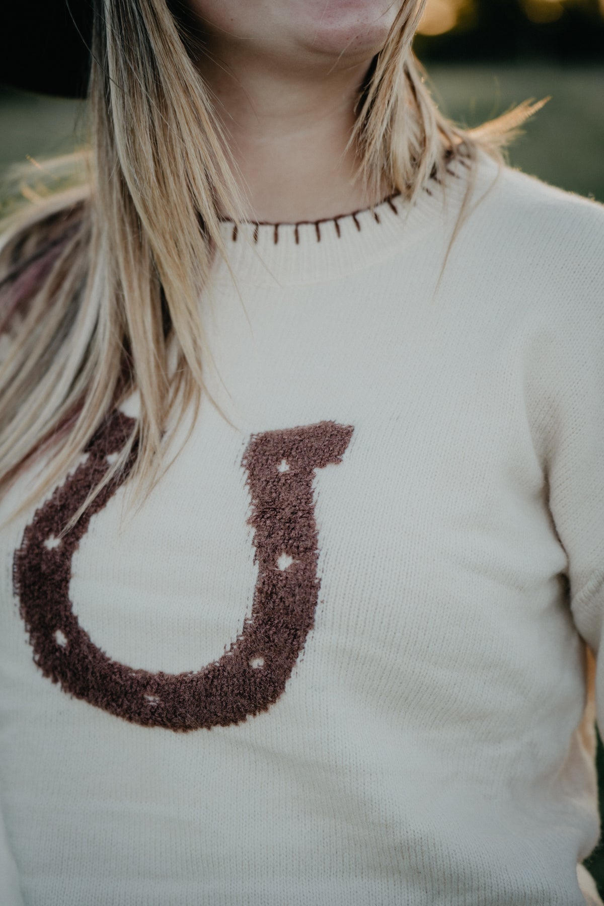 'Jordan' Horseshoe Embroidered Cream Sweater (S - L)