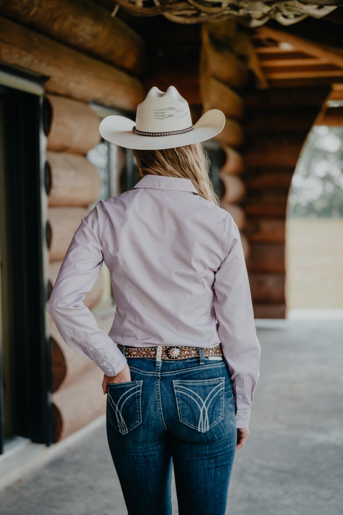 'Tanya' Women's Plum Stripe CINCH Button Down (XS-XXL)