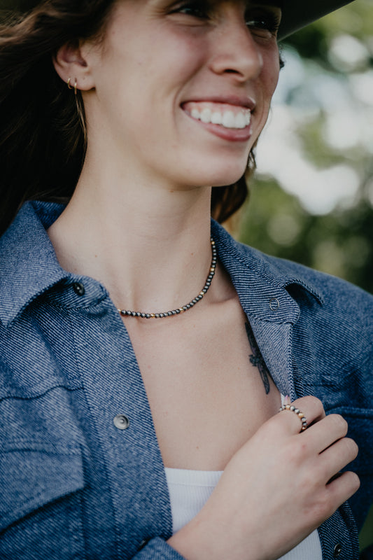 4mm Navajo Pearl Necklace with Gold Beaded Accents (16")