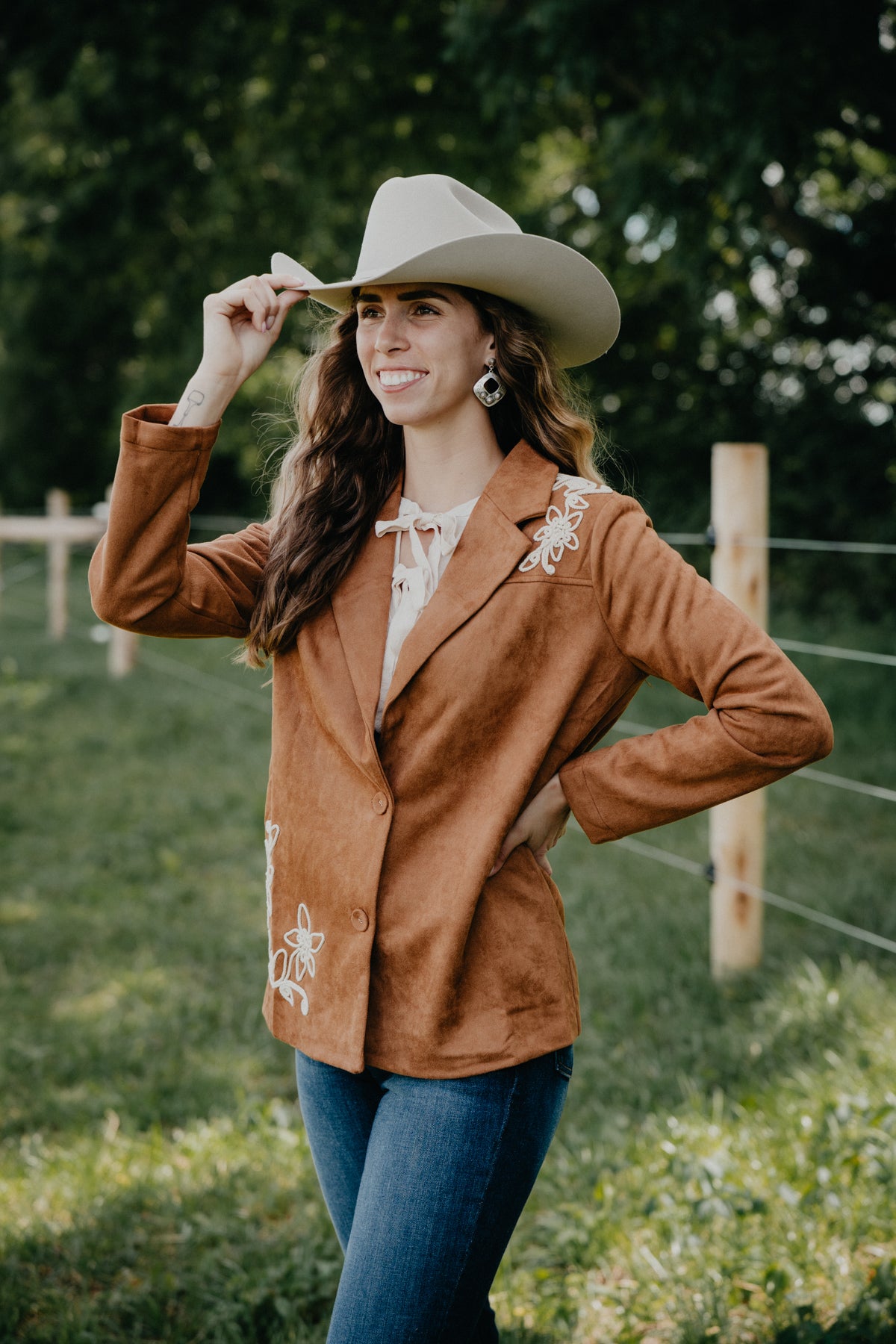 'Elyse' Caramel Floral Embroidered Blazer (S-L)