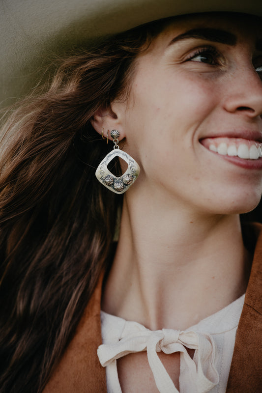 Stamped Sterling Silver Diamond Dangle Earrings